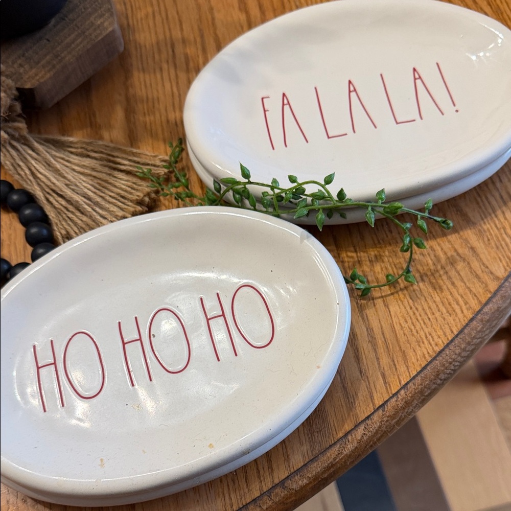Rae Dunn Ceramic Plates - Cream with Red Text